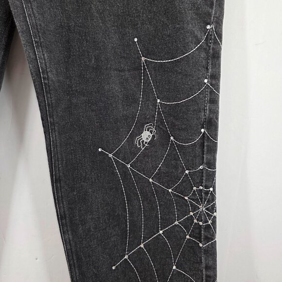 Vtg Quacker Factory Jeans Women’s Sz 10 Black Halloween Embroidered Spider Webs - Picture 4 of 13